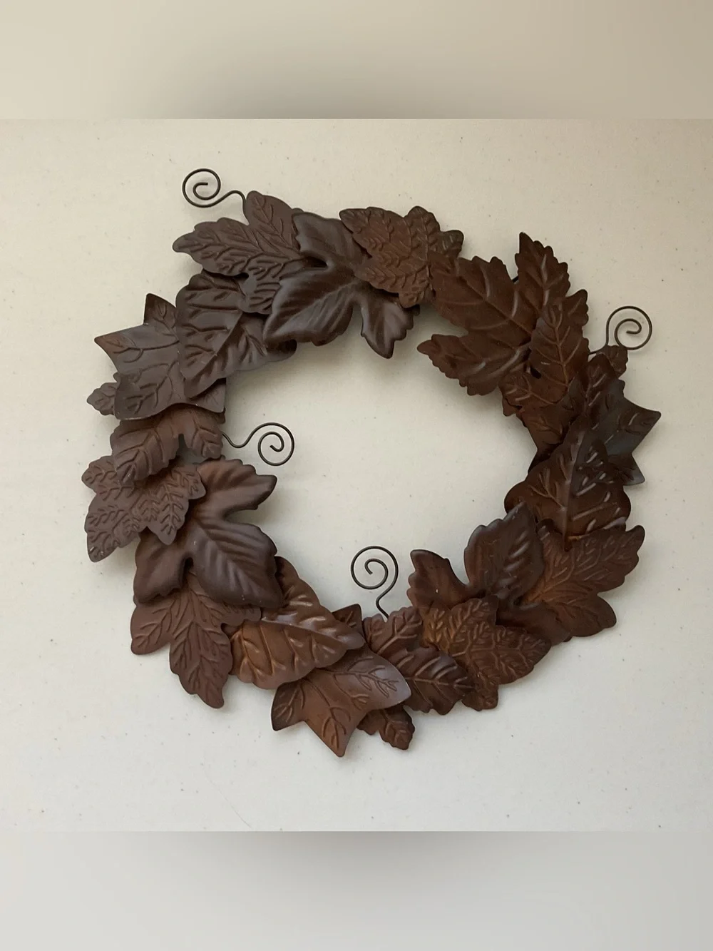 Rustic Brown Metal Leaf Wreath - Home Holiday Decor - Picture 1 of 6
